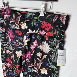 Old Navy Active Go Dry NEW Floral Leggings Sz XXL High Waist Yoga Black Pink